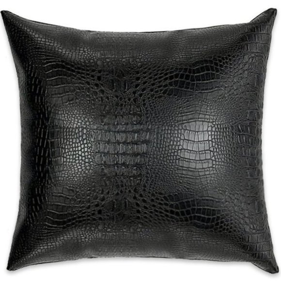 Faux Leather Crocodile Skin Black Throw Pillow